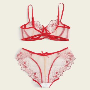 Mesh Printed Bikini Sexy Suit - red, XL