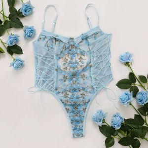 Mesh Embroidered Strap Set - M, Light blue