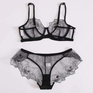 Mesh Printed Bikini Sexy Suit - black, XXL