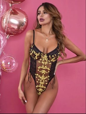 Mesh Embroidered Strap Set - M, Black yellow